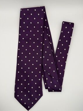 Ralph Lauren Purple Label Silk Satin Tie Dark Purple Polka-Dot Italy 3.25”